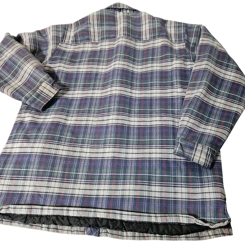 VTG Big Yank Flannel Shirt Jacket Mens XL Blue Plaid Quilt Button Chore Shacket